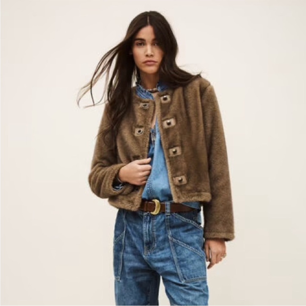 ba&sh Cropped Faux-Fur Jacket in Brown